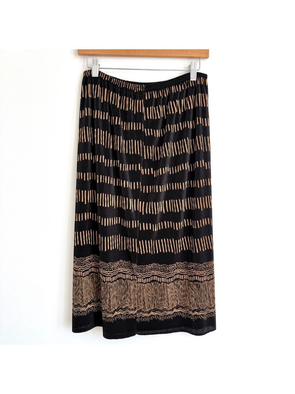 Vintage Carroll Reed Black Gold Pleated Midi Skirt Womens Size Medium 90s - Picture 4 of 9